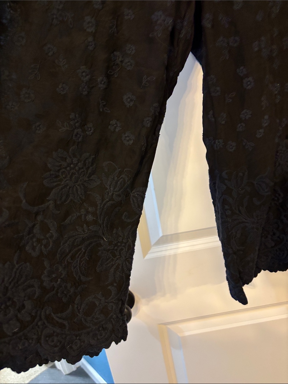 Johnny Was Black Embroidered Drawstring Pants - Picture 7 of 8